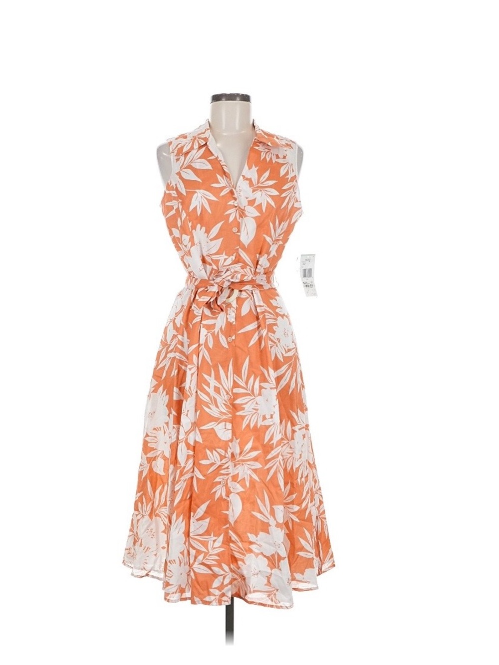 NWT Jones New York Sleeveless Cotton Orange Floral Wrap Dress